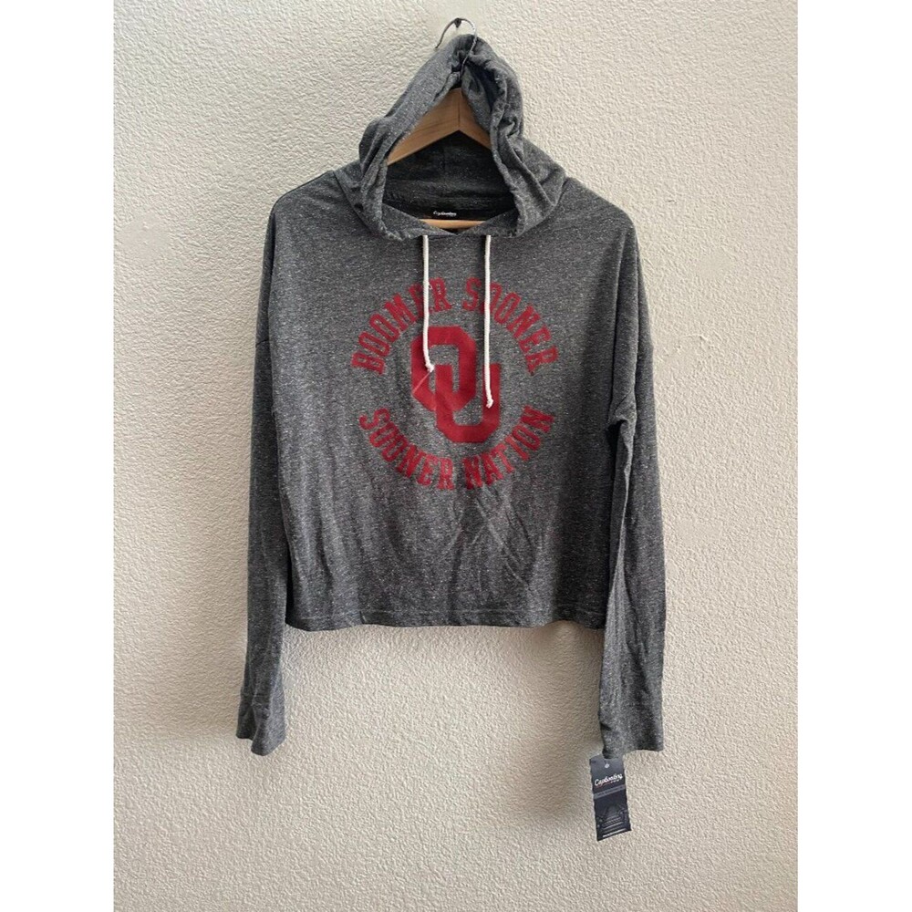NWT Sooner Nation Boomer Sooner Oklahoma Sooners Crop Hooded Shirt Small